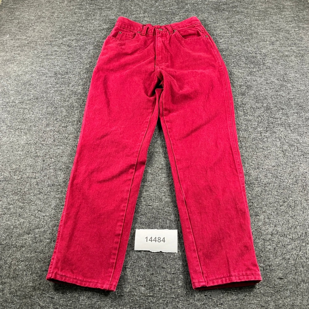 VTG Jordache Basics Jeans Womens 7/8 Red Denim Cotton Stretch Dark Wash Tapered